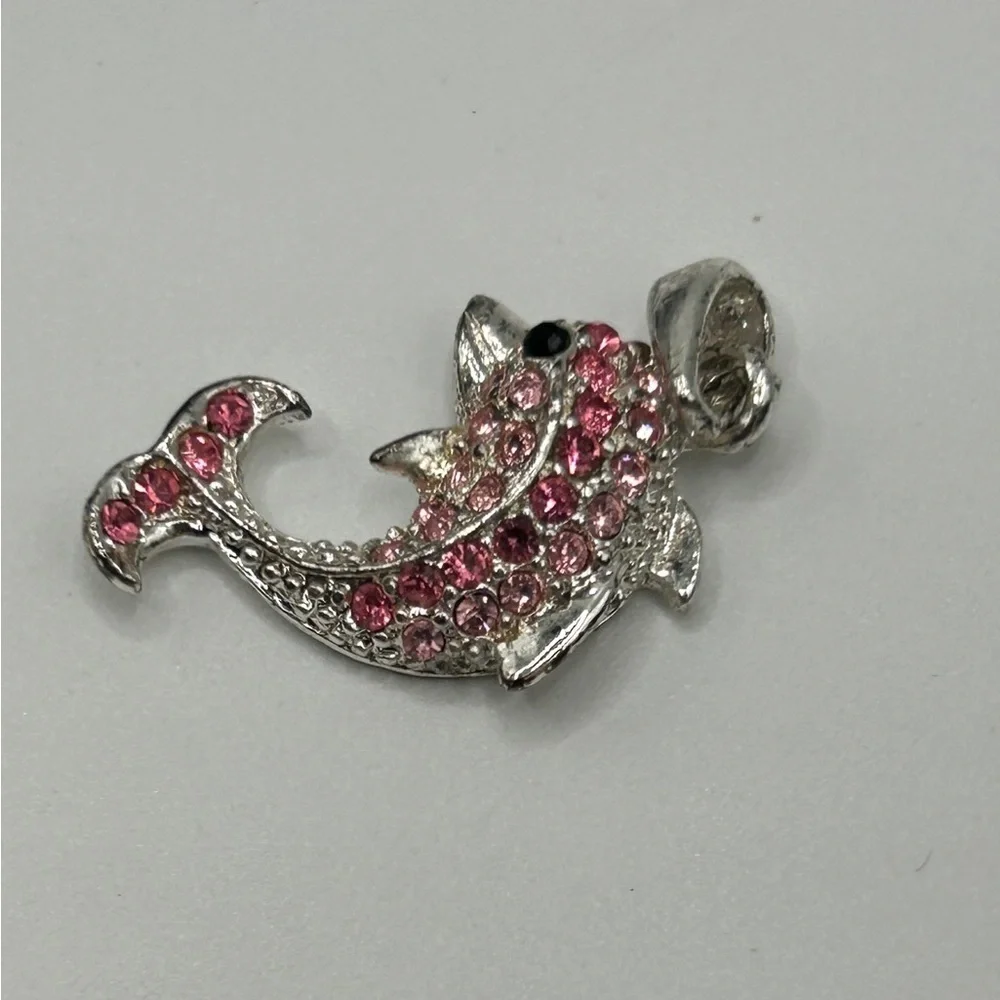 Elegant Silver Pink Black Crystal Dolphin Pendant Only​​